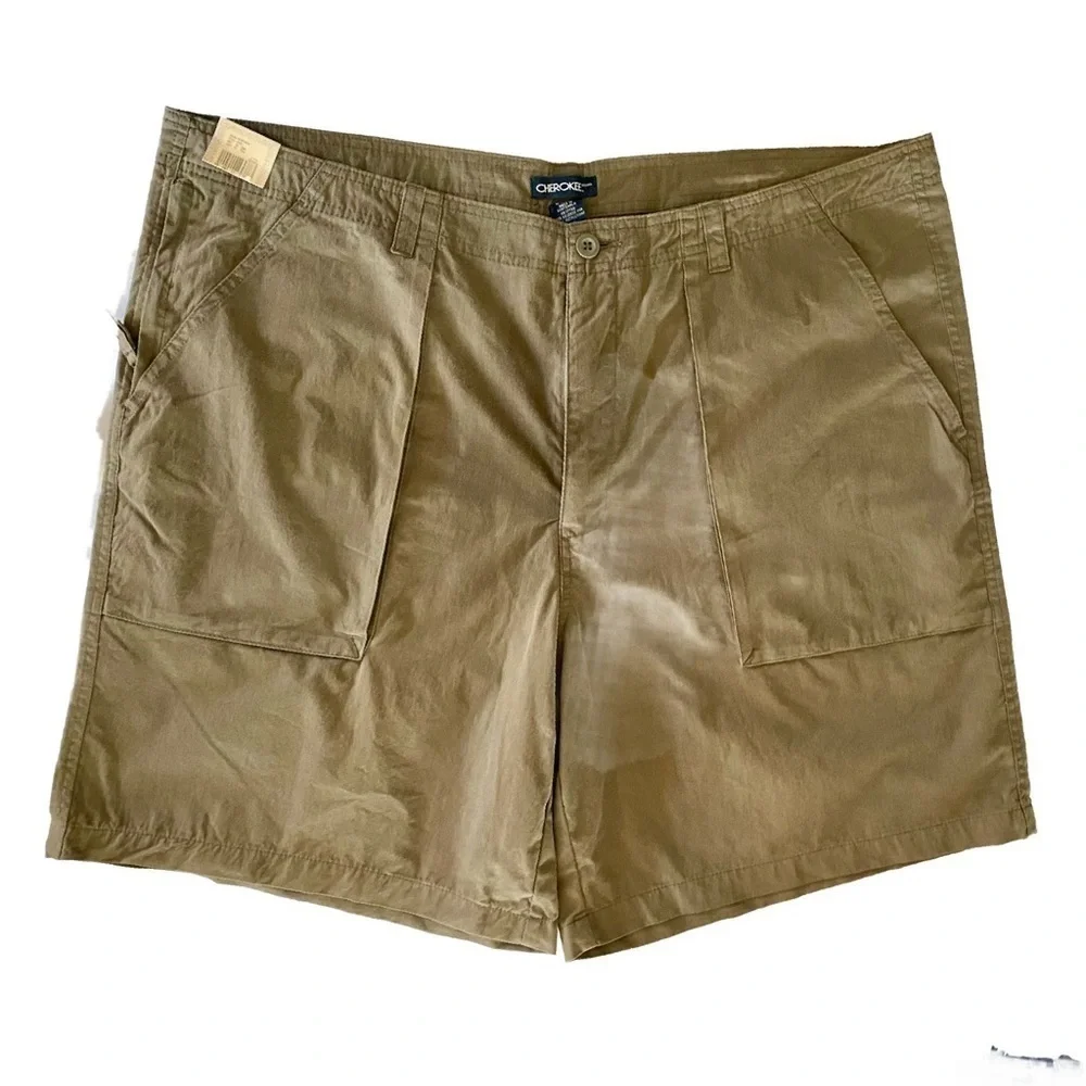 NWT - Cherokee Classic Green Chino Walking Shorts Velcro & Zipper Pockets Sz 44